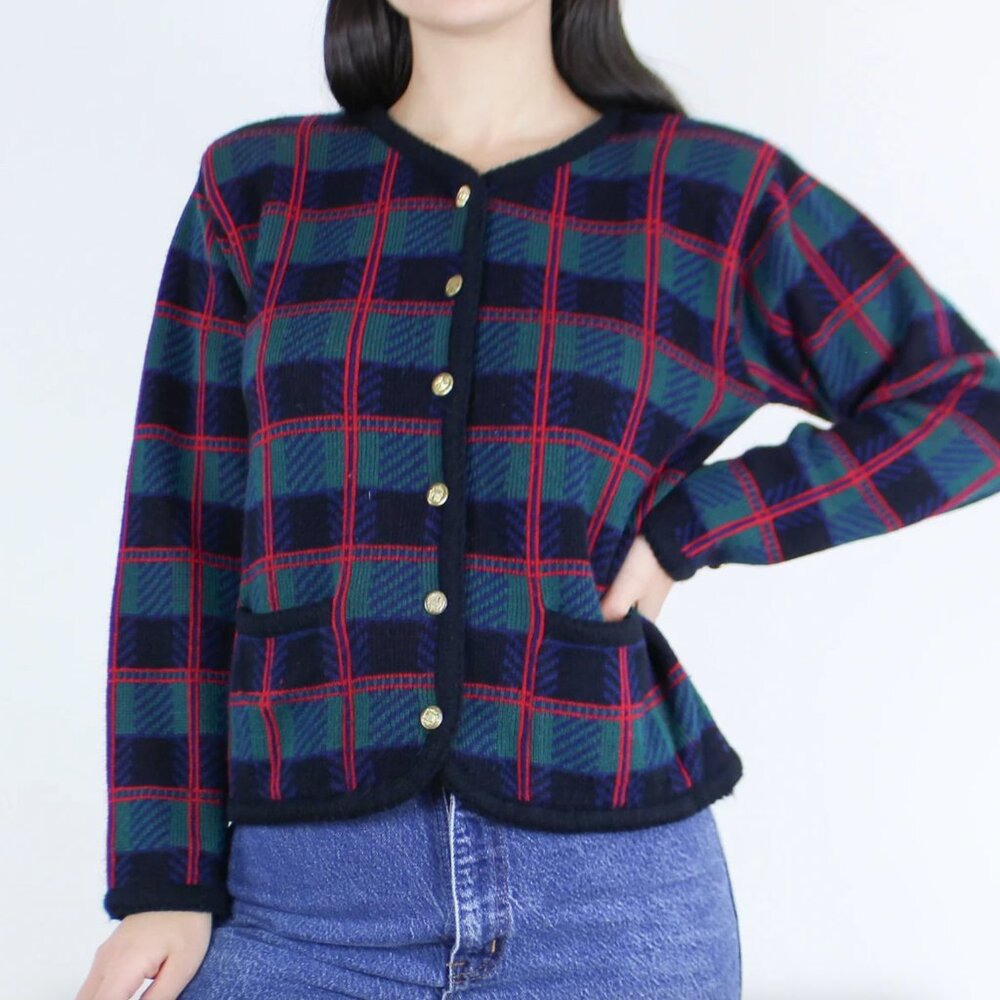 Tally Ho • vintage plaid cardigan 80s